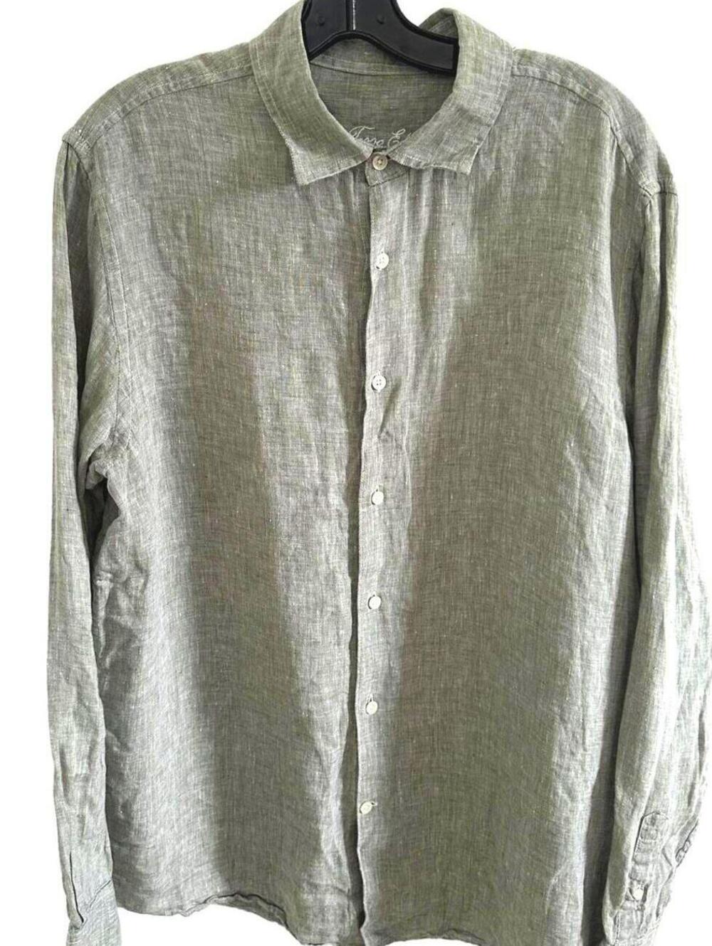 Tasso Elba Men's Light Green 100% Linen Button-Up Shirt - Large